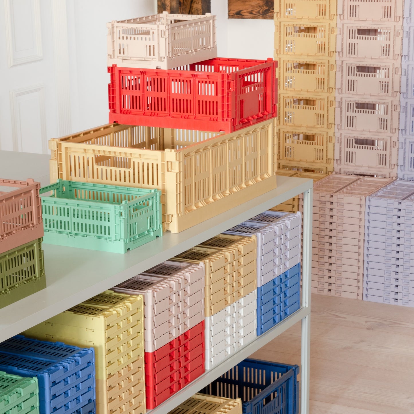 HAY Color Crate Korb Klapp-Box S small Kunststoff recycelt dusty blue blau