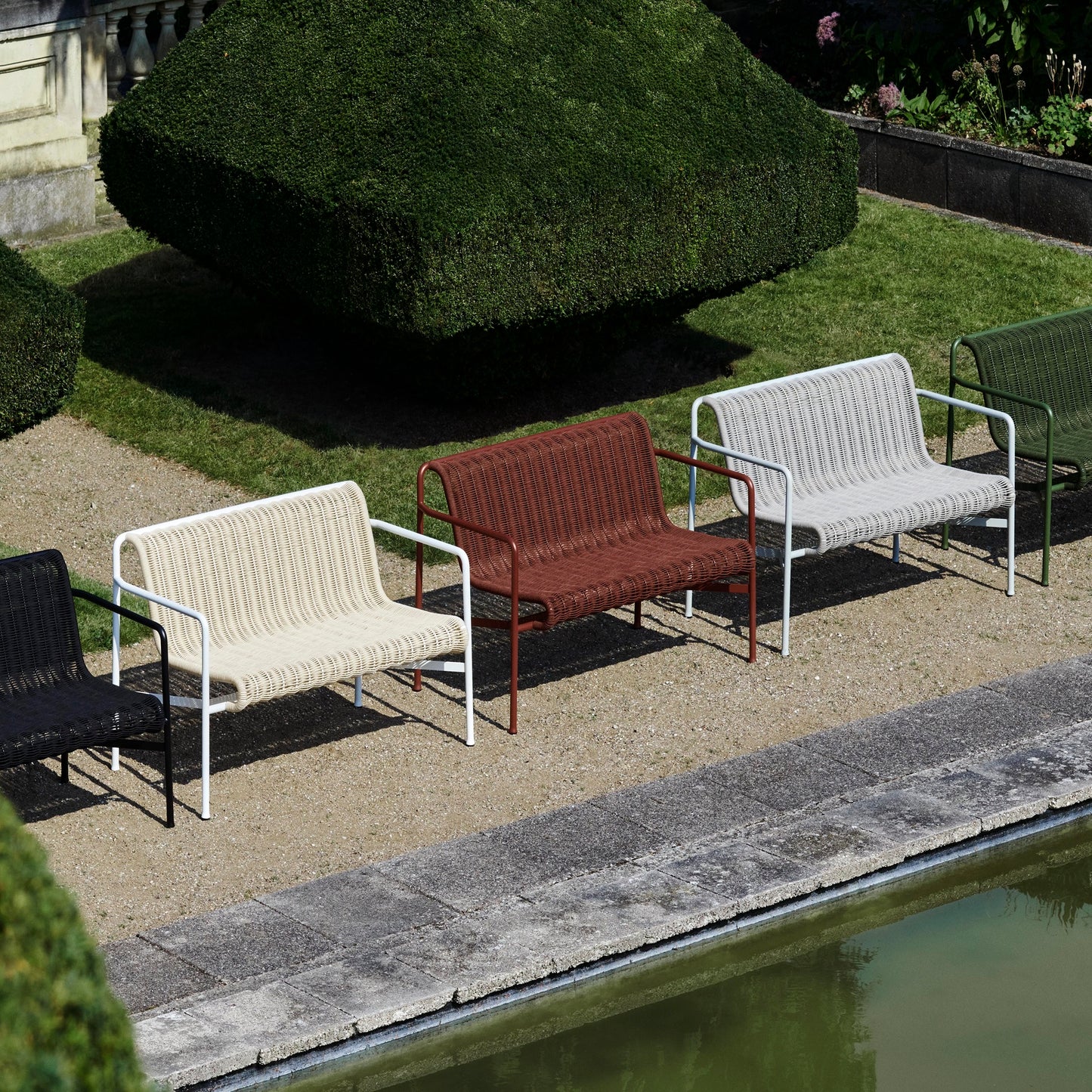 HAY Palissade Cord Dining Bench Outdoor-Bank mit Armlehnen