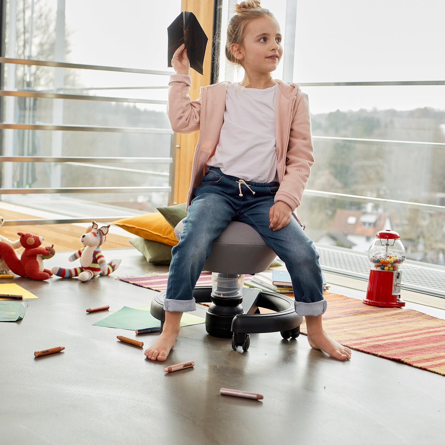 Aeris Swoppster Kinderstuhl 3D Hocker grün Gestell weiß