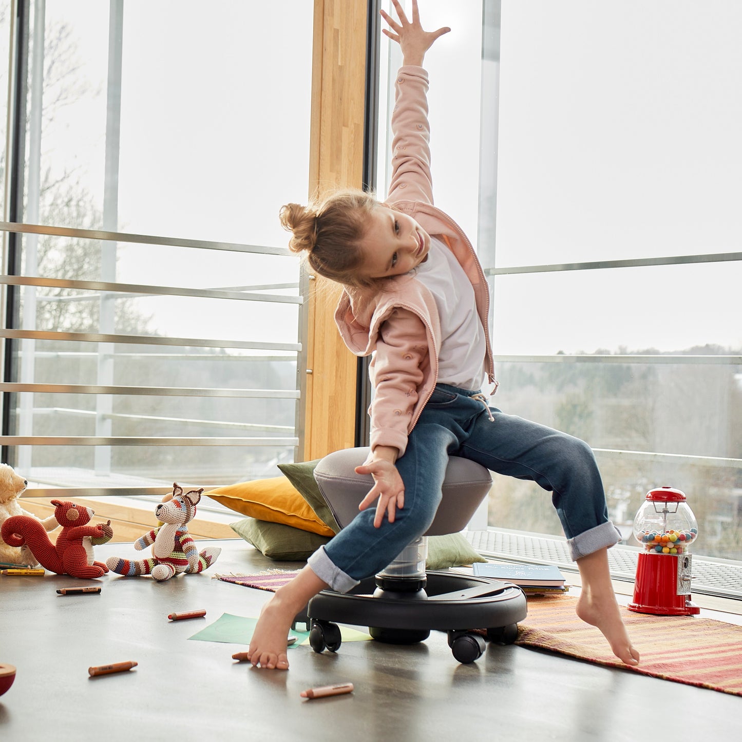 Aeris Swoppster Kinderstuhl 3D Hocker grün Gestell weiß