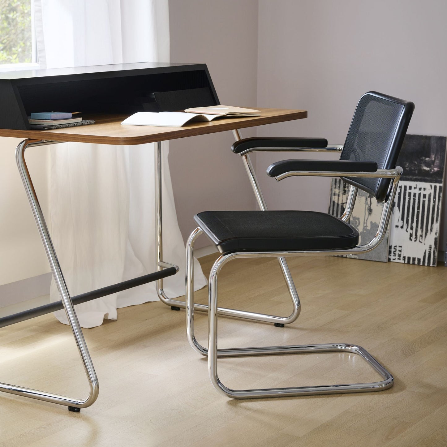Thonet S 64 N Freischwinger Stuhl mit Armlehnen Sitz & Rücken Netz