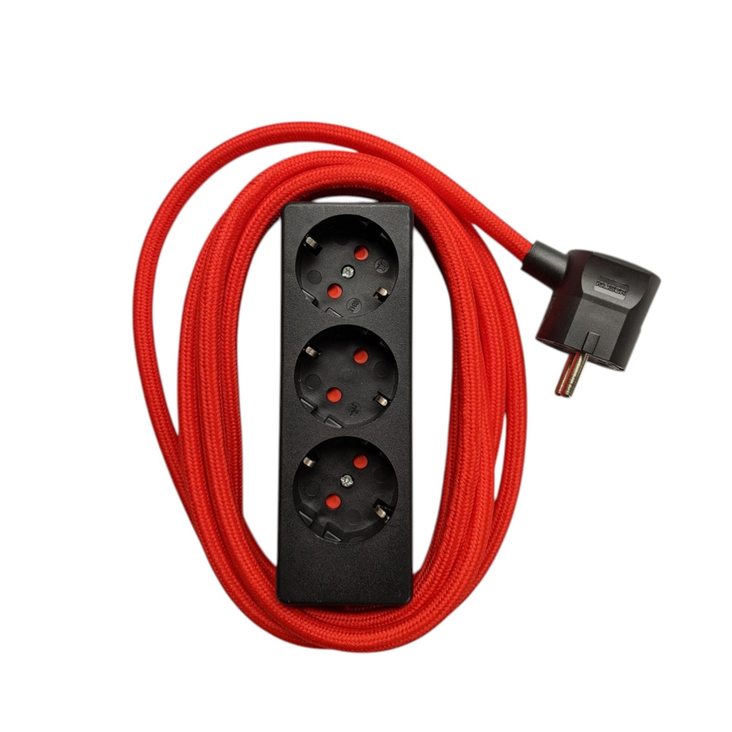 Njustudio 3fach Steckerleiste Stromer schwarz mit farbigem Textilkabel