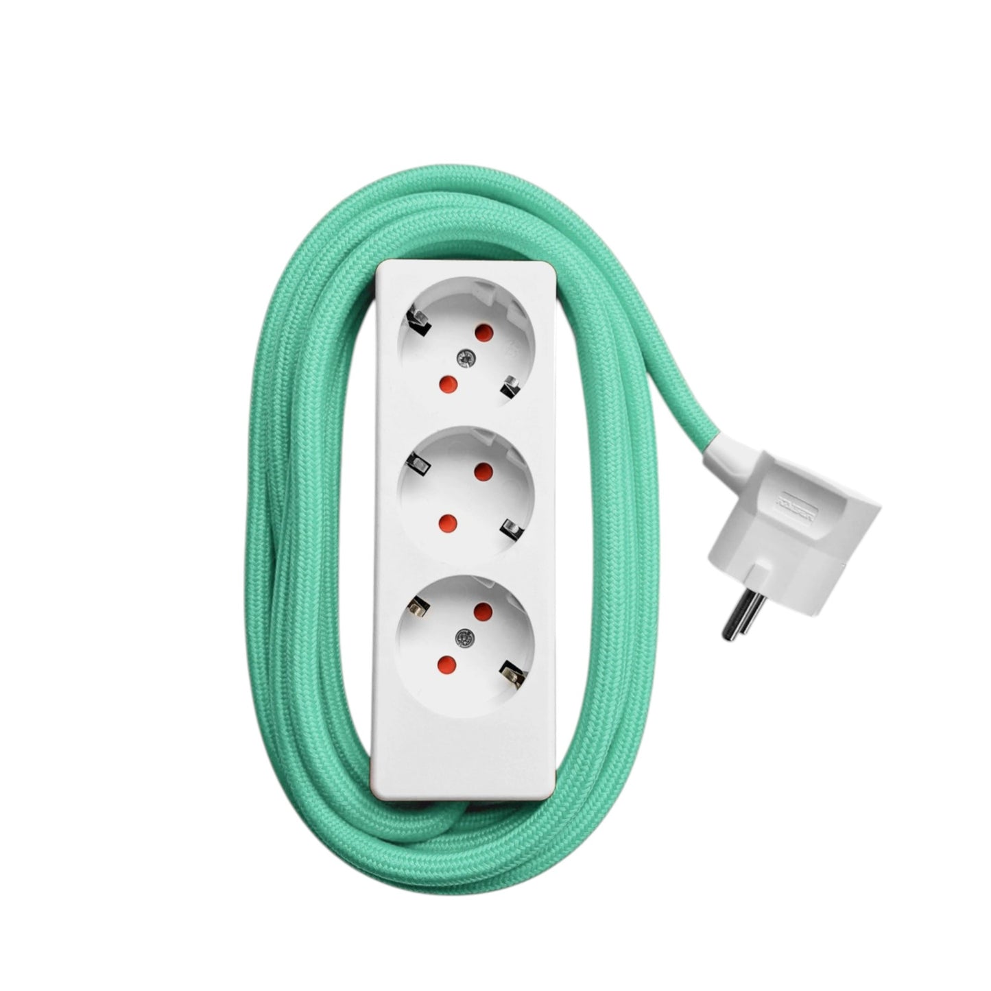 Njustudio 3fach Steckerleiste Stromer weiß mit farbigem Textilkabel