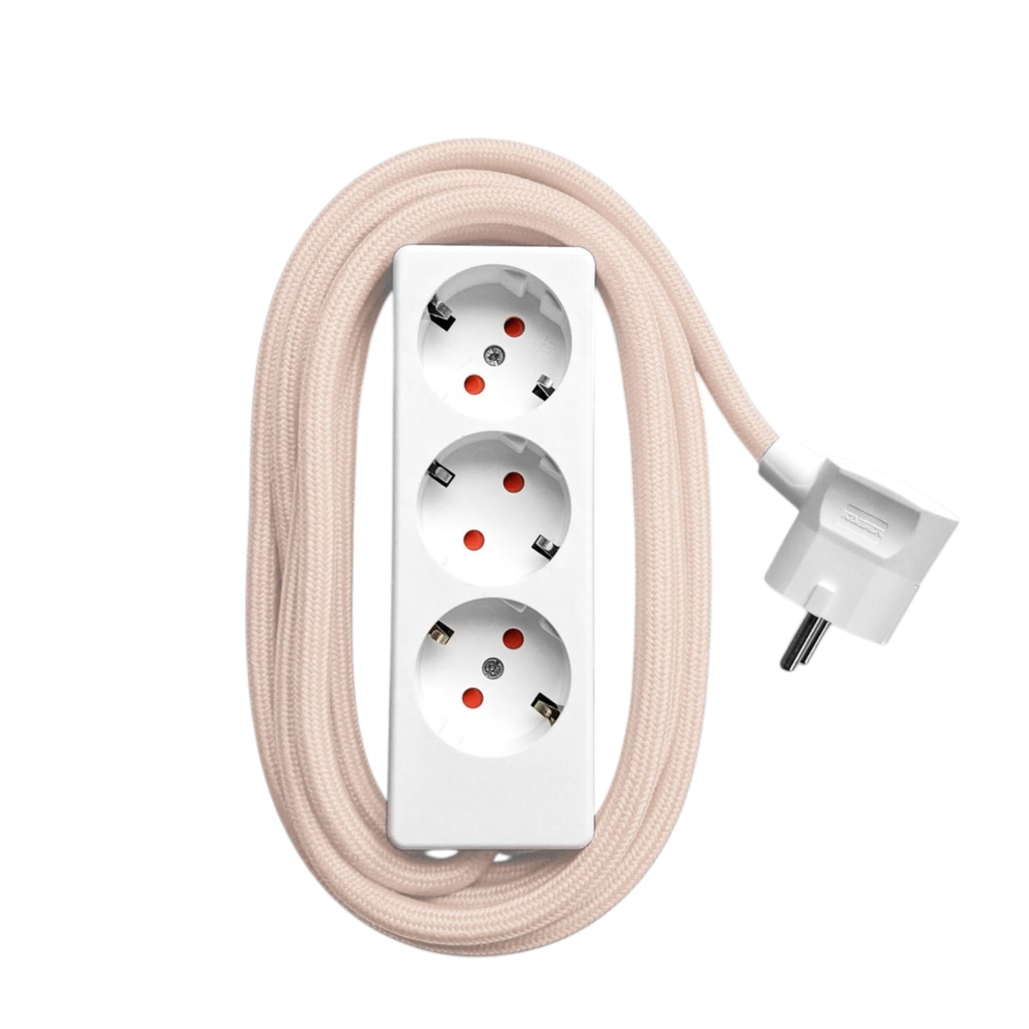 Njustudio 3fach Steckerleiste Stromer weiß mit farbigem Textilkabel