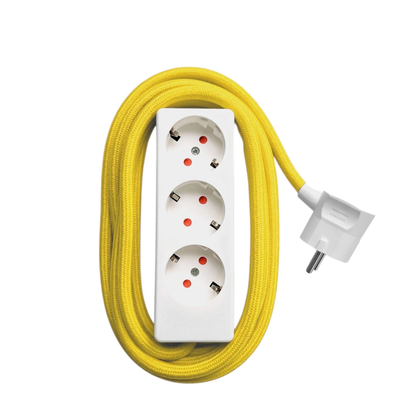Njustudio 3fach Steckerleiste Stromer weiß mit farbigem Textilkabel