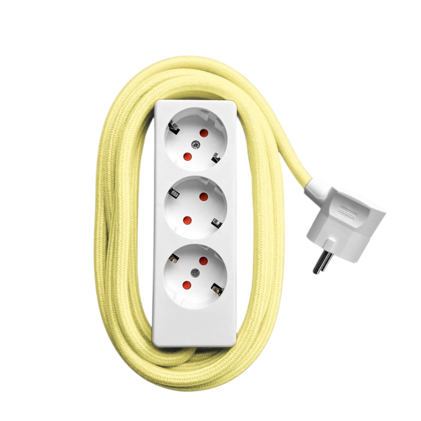 Njustudio 3fach Steckerleiste Stromer weiß mit farbigem Textilkabel