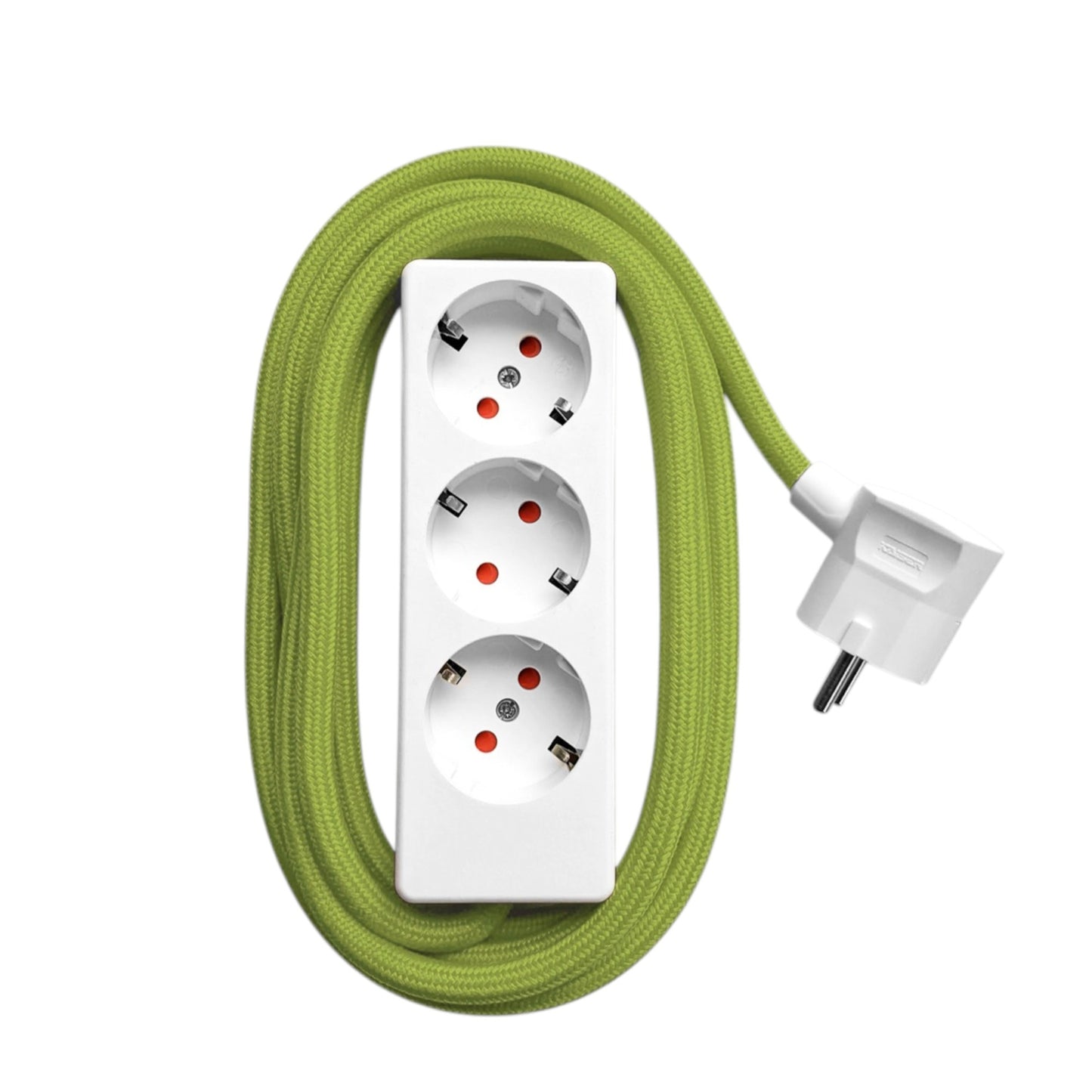 Njustudio 3fach Steckerleiste Stromer weiß mit farbigem Textilkabel