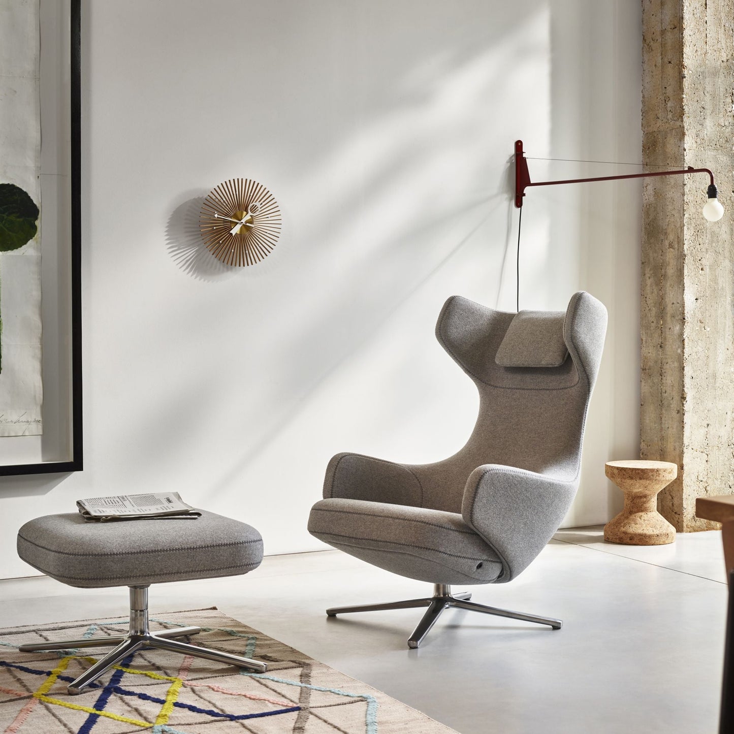 Vitra Grand Repos Loungesessel drehbar mit Ottoman Ohrensessel & Hocker