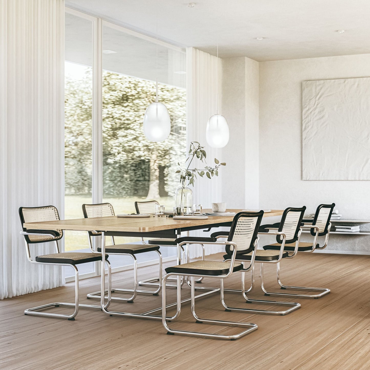 Thonet S 64 V Freischwinger Stuhl mit Armlehnen Sitz & Rücken Rohrgeflecht