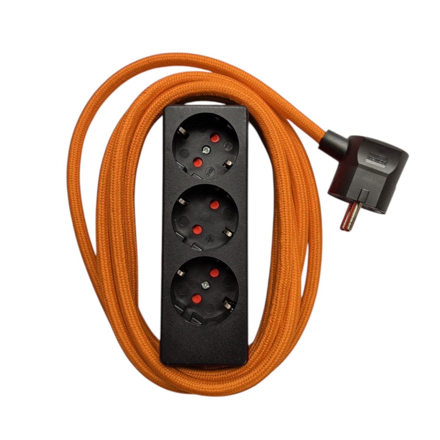 Njustudio 3fach Steckerleiste Stromer schwarz mit farbigem Textilkabel