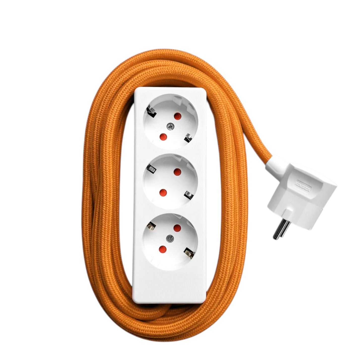 Njustudio 3fach Steckerleiste Stromer weiß mit farbigem Textilkabel